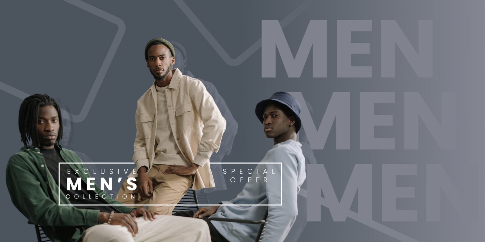 Black and White Vintage Illustration Men's Fashion Banner